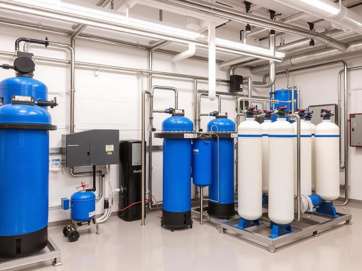 Commercial RO water treatment system with blue pressure vessels